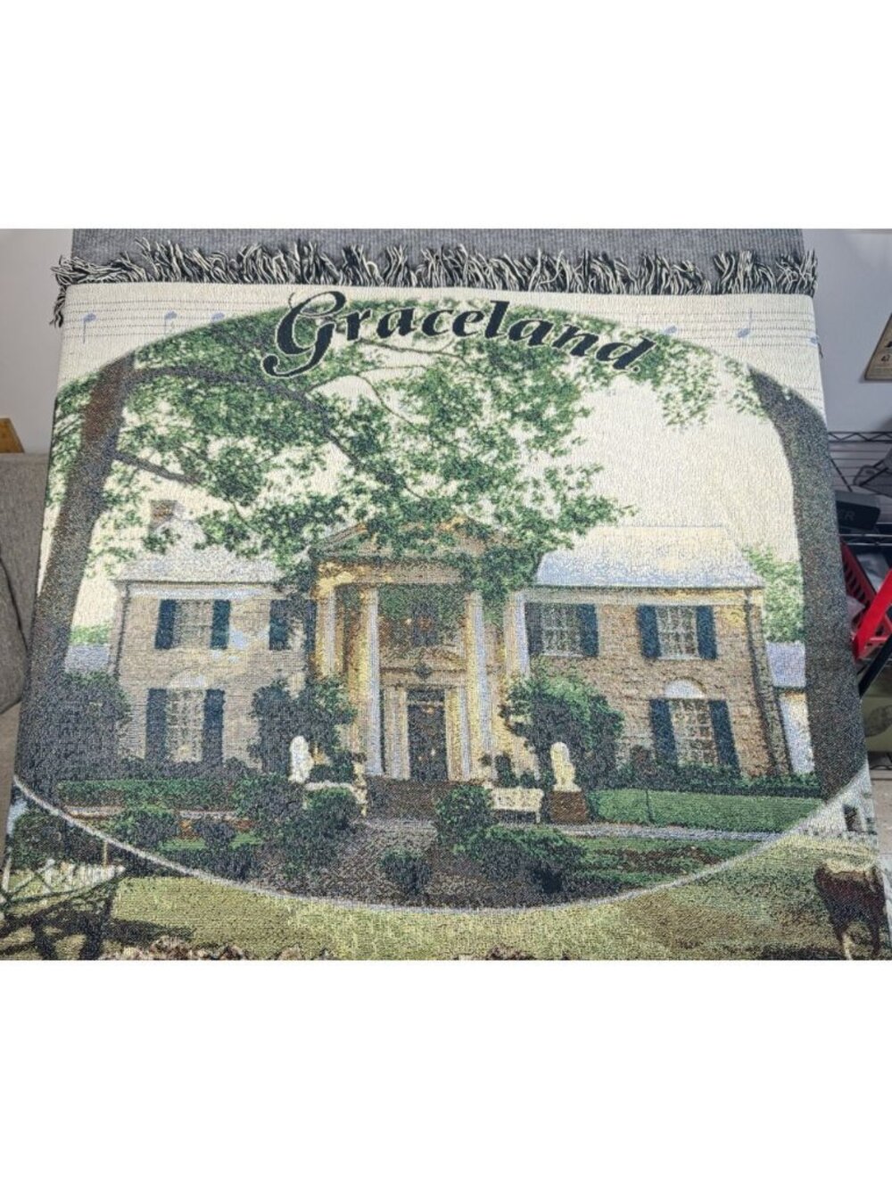 Rare Elvis Presley Graceland Blanket Throw EPE Fringe Tapestry 51”x70”